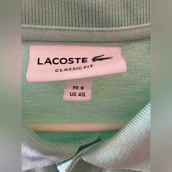 Lacoste Big and Tall size 9 US 4x Classic Relax Fit Polo Mint Green Color - Picture 3 of 3